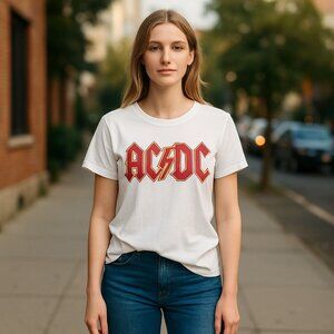 NWT Lucky Brand X AC/DC Logo Band Tee White Cotton Large